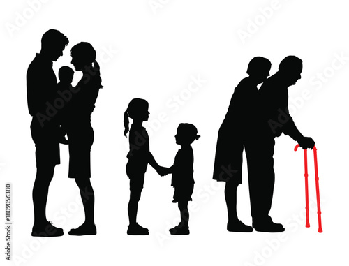 Silhouette of Multigenerational Family Holding Hands