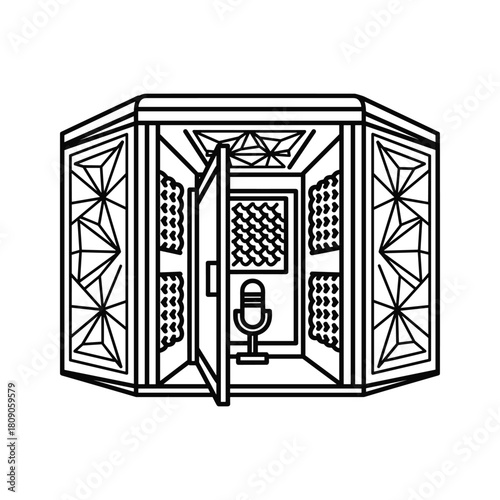 Line art illustration of a soundproof booth isolated on