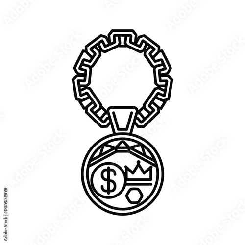 Hip hop gold chain with dollar sign and crown isolated on