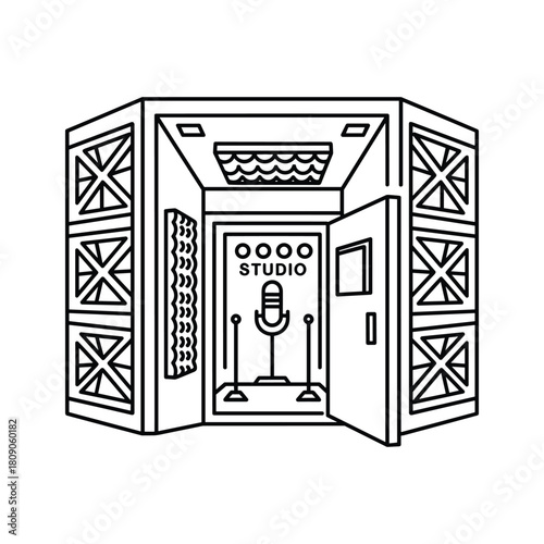 Soundproof booth with microphone isolated on for recording