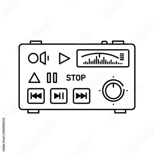Retro cassette player with buttons isolated on for music