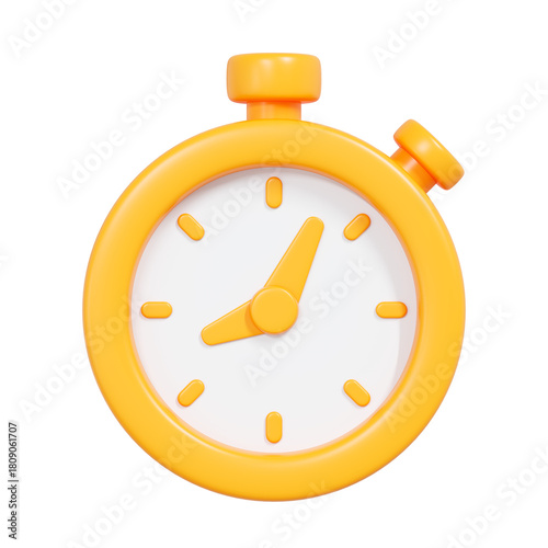 Bright yellow 3D stopwatch icon with a clean modern design. Perfect for timing apps, productivity tools, reminders, and UI, UX elements