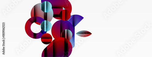 Abstract shapes overlap, creating vibrant color gradients. Composition feels modern, dynamic, visually interesting. Minimalist design with bold hues.