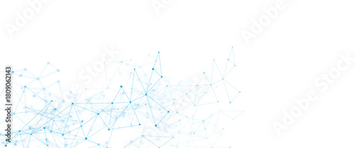 Blue, white abstract polygon connection mesh digital technology futuristic communication background.