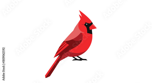 Striking geometric illustration of a red northern cardinal bird perched and isolated against a clean solid white background.
