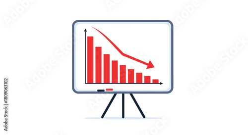 Whiteboard presentation showing a red bar graph with a downward arrow indicating a financial crisis or recession.