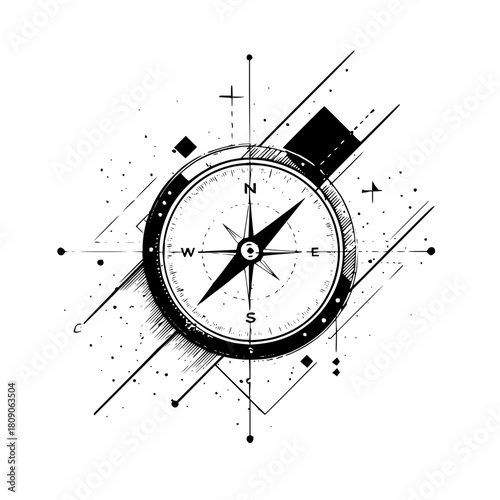 Compass rose vector illustration for travel and navigation adventure with north south east west directions