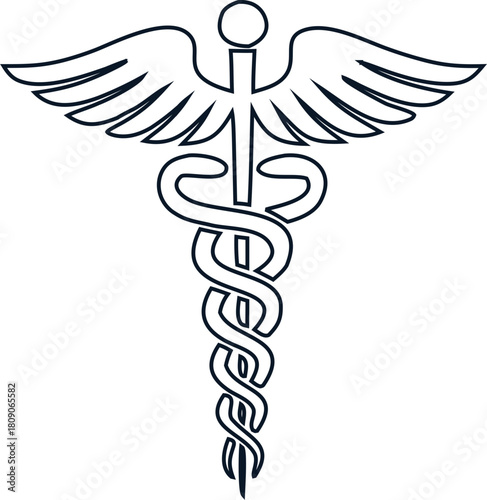 Creative minimal Caduceus outline icon, ideal for medical apps, hospital branding, clinic signage, and professional healthcare graphics. Simple and versatile vector design.