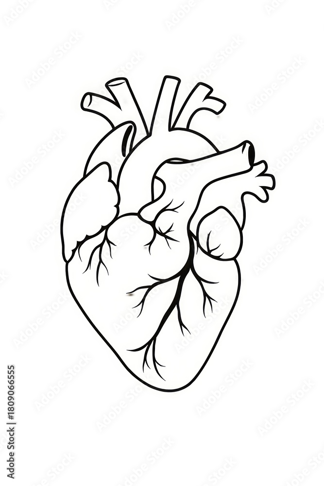 Fototapeta premium Classic monochrome illustration of a human heart showing detailed anatomical structure, ideal for educational, medical, and scientific purposes.