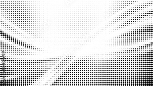 Abstract black and white halftone pattern background with varying dot density creating a dynamic visual texture effect vector