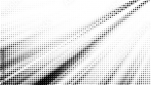 Abstract black and white halftone pattern background with diagonal lines and varying dot density, creating a dynamic visual effect vector