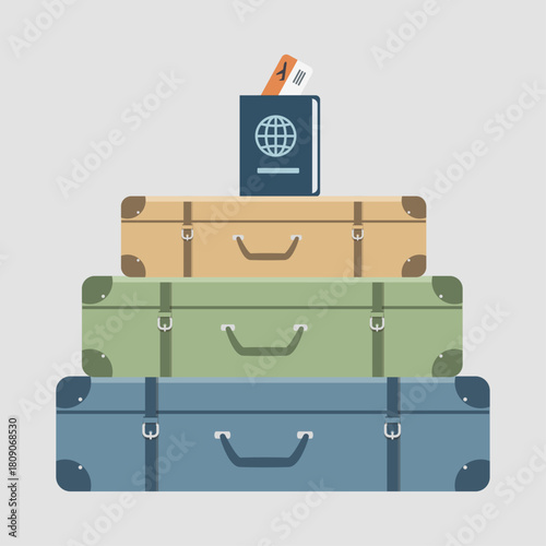 Classic Stack of Baggage and International Travel Documents
