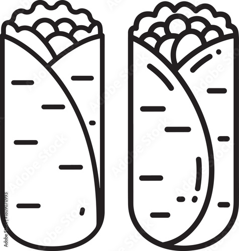 Two delicious burritos presented in a clean silhouette style