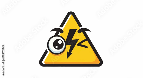 Whimsical high voltage sign with quirky eye and lightning bolt for safety campaigns, electrical safety promotions, and hazard awareness initiatives
