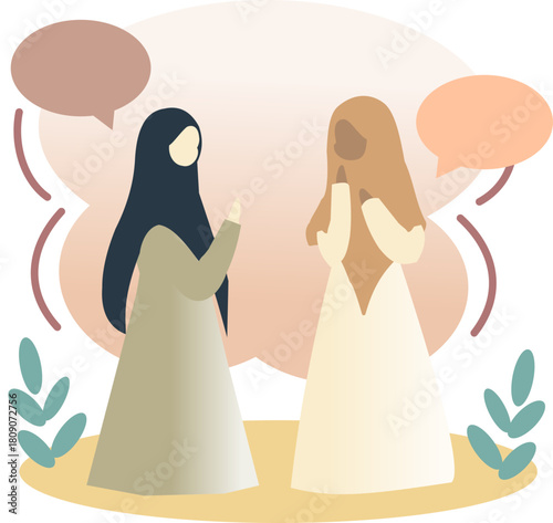 two muslim girls chatting with each other