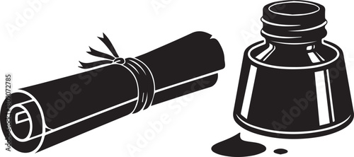 Vintage scroll tied with ribbon next to an inkwell