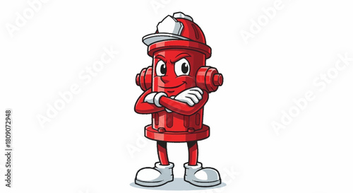Cartoon Fire Hydrant Mascot with Confident Expression and Arms Crossed, Perfect for Safety Campaigns and Educational Materials for Children