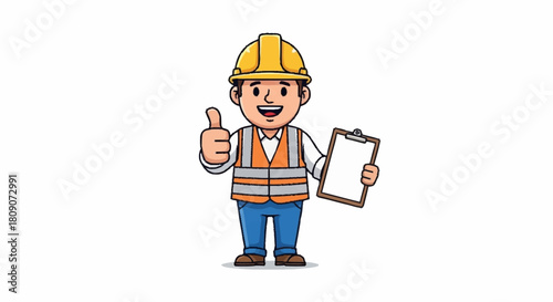 Cheerful construction worker in safety vest giving thumbs up with clipboard, ready for your text, perfect for safety campaigns or project updates