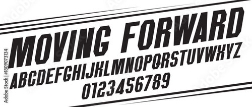 Heavy chopped simple italic font on the theme of urbanism, movement forward, speed. Set of letters and numbers of the Latin alphabet. No ai