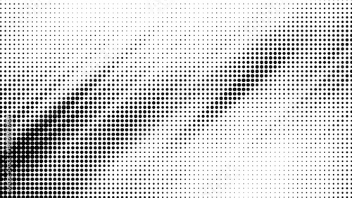 Abstract black and white halftone pattern background with varying dot density creating a dynamic, textured visual effect vector