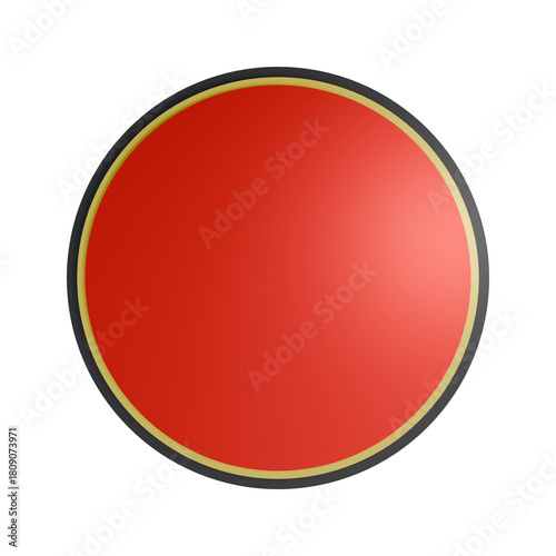 Free Download 3D Rendered Red Circle Button Icon with Golden Ring and Black Border. Glossy Circular UI Component for Call to Action, Notification, Web Asset, and Minimalist Design. - GFXLoad