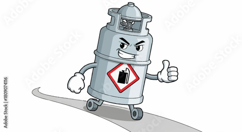 Cartoon fuel tank mascot giving a thumbs up, perfect for promoting safety and efficiency in the energy industry, industrial use, and environmental responsibility