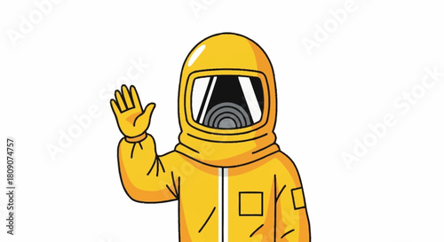 Friendly astronaut in yellow spacesuit waving hello, ready for space exploration and cosmic adventures, perfect for children's illustrations and educational resources