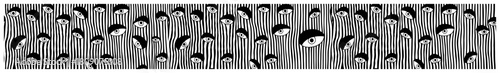 Surreal Eyes and Faces in Vertical Stripes Seamless Vector Border