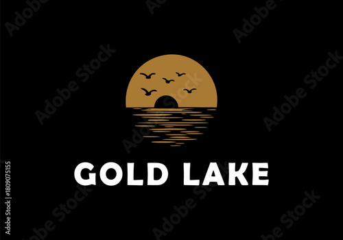Refined vector graphic for a serene golden lake sunset, a timeless professional design crafted for optimal digital and print scalability