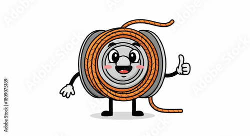 Cheerful garden hose cartoon character giving a thumbs up on white, perfect for landscaping, gardening, or humorous irrigation designs