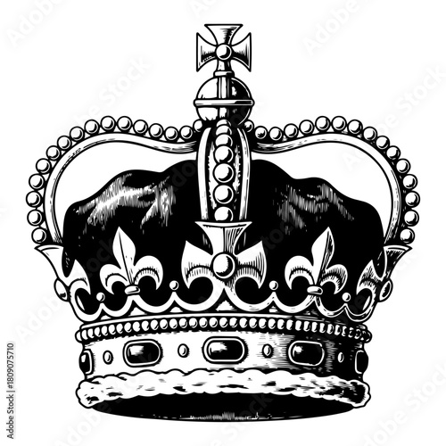 Vintage Royal Crown Hand Drawn Engraving Illustration