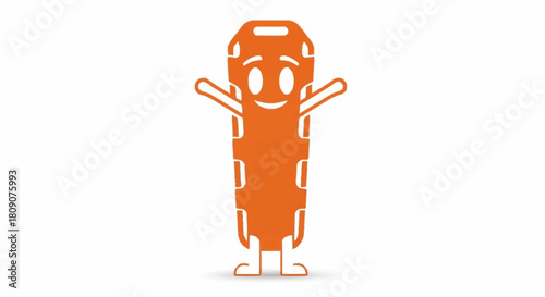 Cheerful orange scoop stretcher cartoon character, great for healthcare safety campaigns and educational materials for pediatric emergency training programs