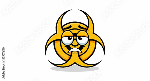 Sad biohazard cartoon character with worried expression, conveying caution and concern for safety, perfect for awareness campaigns