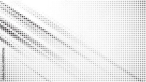 Abstract black and white halftone pattern background with diagonal lines and varying dot density for graphic design vector