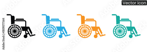 Showcase accessibility and inclusion with these wheelchair icons, perfect for healthcare promotions, disability awareness, and inclusive design projects, promoting care access.
