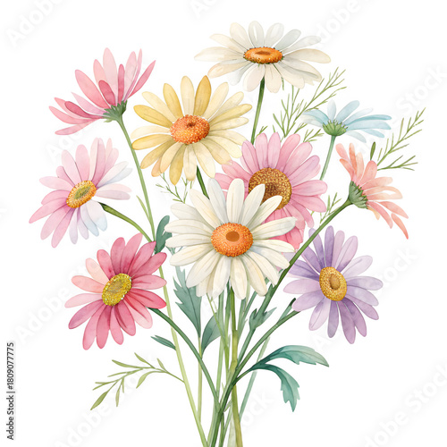 Vibrant bouquet of colorful daisies against a dark background