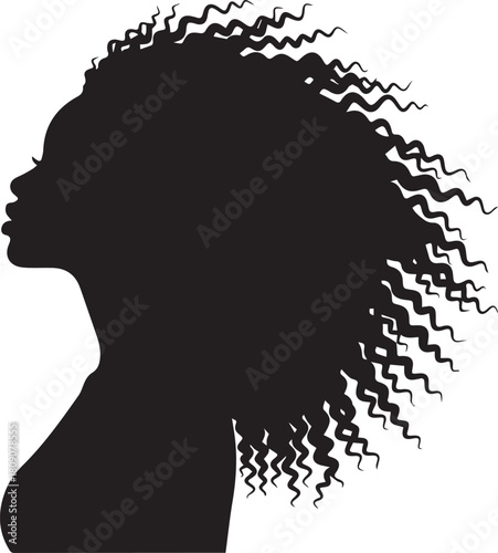 Silhouette of a woman with voluminous curly hair