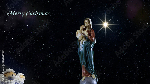 Starry Night Mother and Child
Holy mother with child beneath a glowing divine star.
