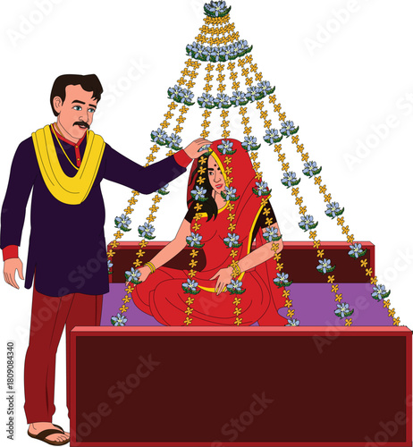indian husband wife marriage pose character vector illustration animation ready