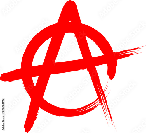 Grunge red anarchy symbol with bold graffiti brush strokes. Distressed rebel icon for street art, stickers, posters, apparel, and graphic design projects. High-contrast vector style.