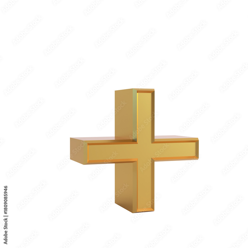 Obraz premium Golden 3d plus sign symbol isolated on white background illustration design
