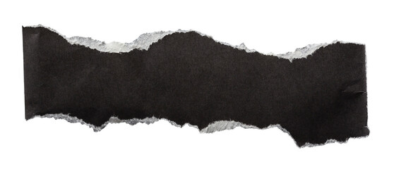 Torn black paper strip with white torn edges on transparent background for banners, headlines and mockups