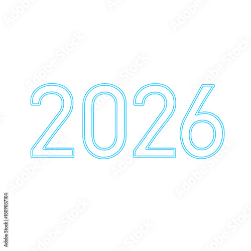 Futuristic neon glowing number 2026 on black background