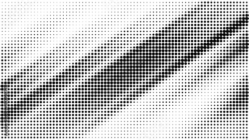 Abstract black and white halftone pattern background with diagonal lines and varying dot density for graphic design vector