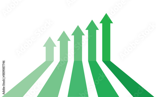 5 green arrows going up business competition profit growth