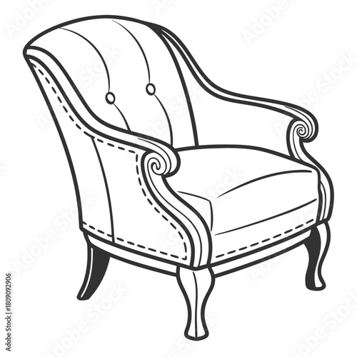 Antique wood and leather armchair vector illustration isolated on white background for classic luxury interior design