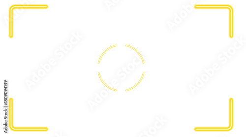 Camera Viewfinder. The neon rectangular frame of the camera sight is yellow. On a transparent background. Vector graphics, SVG file format