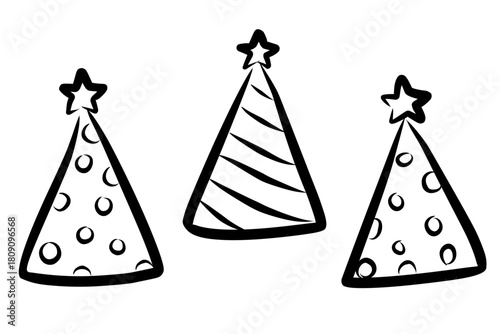 Party Hats Doodle in Hand-Drawn Style for Celebration