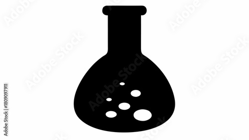 Black silhouette of a chemical flask with bubbles inside on a white background laboratory equipment