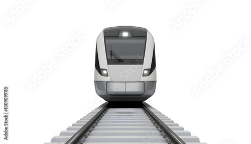Modern Commuter Train on Track Against Black Backdrop Studio Shot